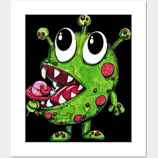 Funny Green Alien With A Lollipop Posters and Art